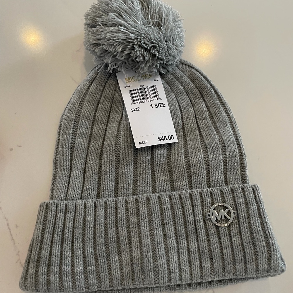 Michael Kors Gray Winter Knit Hat Pom Pom